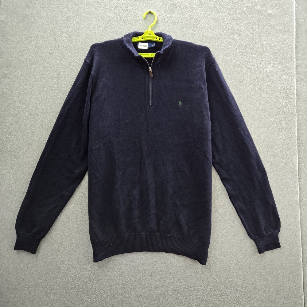 Polo Ralph Lauren Men Sweater 2XLT Navy Blue Embroidered Quarter Zip Preppy
